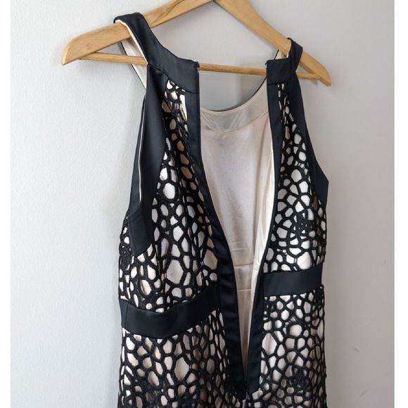 Jax women's scuba panel black cream laser cut satin cocktail dress sleeveless wo - Picture 4 of 6